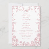 Invitation Mariage de la Chinoiserie Florale de Toile Rose (Devant)