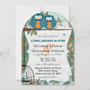 Invitation Mariage de la chouette bleu marine mignonne avec m