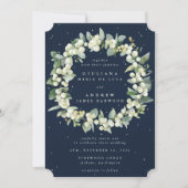 Invitation Mariage de la couronne bleu marine Snowberry+Eucal (Devant)