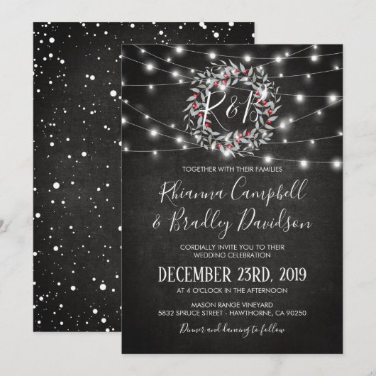 Invitation Mariage de la couronne de Noël rustique hiver (Devant / Derrière)