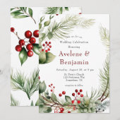 Invitation Mariage de la couronne de pin de Noël Red Berries (Devant / Derrière)