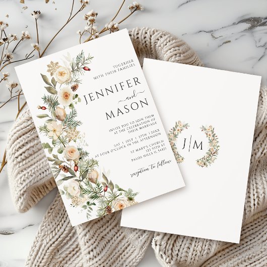 Invitation Mariage de la couronne d'hiver Gold Green Floral