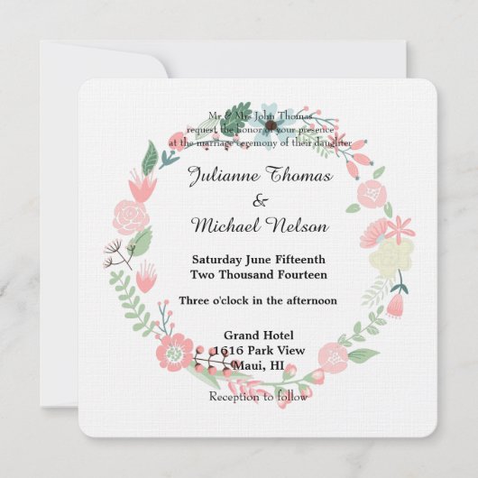 Invitation Mariage de la couronne et du coeur floraux (Devant)