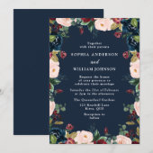 Invitation Mariage de la couronne florale de la marine Indigo (Devant / Derrière)