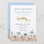 Invitation Mariage de la crème de champs de Cornflowers bleus (Devant / Derrière)