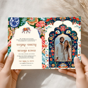 Invitation Mariage de la crème Elephant Art Populaire Indienn