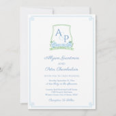 Invitation Mariage de la crête botanique bleu vert intemporel (Devant)
