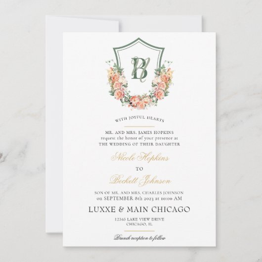 Invitation Mariage de la crête florale de Pêche (Devant)