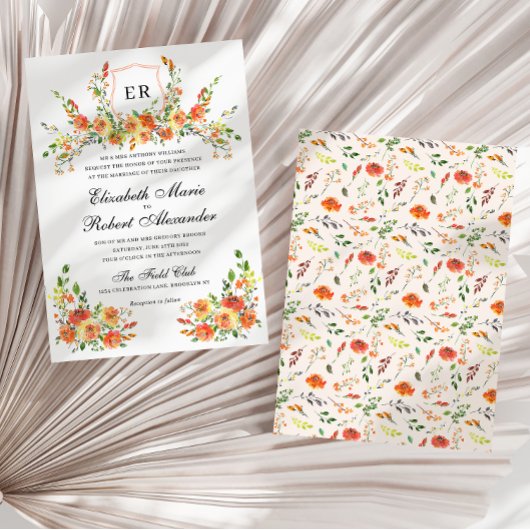 Invitation Mariage de la crête florale Monogramme de la fleur
