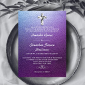 Invitation Mariage de la Croix chrétienne d'argent violet