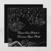 Invitation Mariage de la  de fleurs d'argent noir et orné (Devant / Derrière)