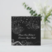 Invitation Mariage de la  de fleurs d'argent noir et orné (Debout devant)