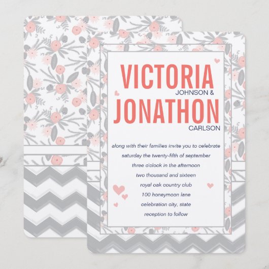 Invitation Mariage de la faune et de la flore rose (Devant / Derrière)