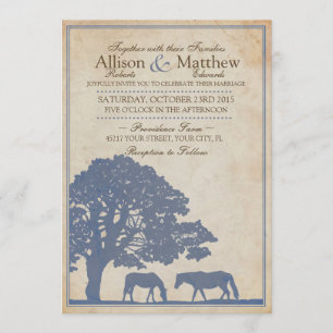 Invitation Mariage de la Ferme du Cheval Vintage bleu et ivoi
