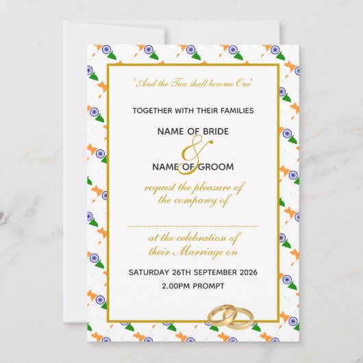 Invitation MARIAGE de la fête de l'or chrétien de l'INDE (Devant)