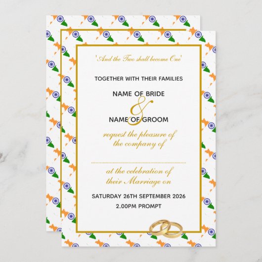 Invitation MARIAGE de la fête de l'or chrétien de l'INDE (Devant / Derrière)
