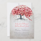 Invitation Mariage de la feuille de coeur rouge rose argent r (Devant)