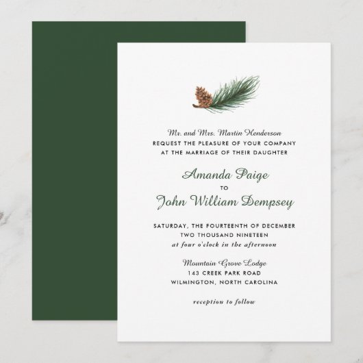 Invitation Mariage de la filière des pins d'hiver (Devant / Derrière)