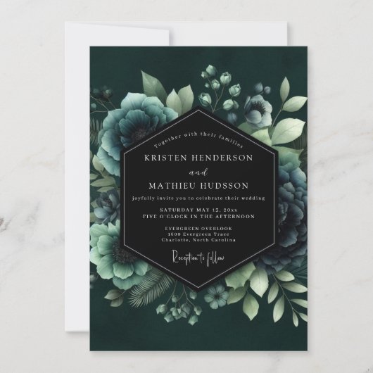 Invitation Mariage de la Floraison Vespérale Sarcelle (Devant)