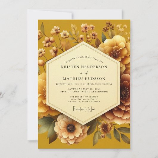 Invitation Mariage de la Flore Lumineuse Dorée (Devant)