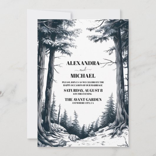 Invitation Mariage de la Forêt de Boho Blanc Noir (Devant)
