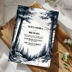 Invitation Mariage de la Forêt de Boho Blanc Noir