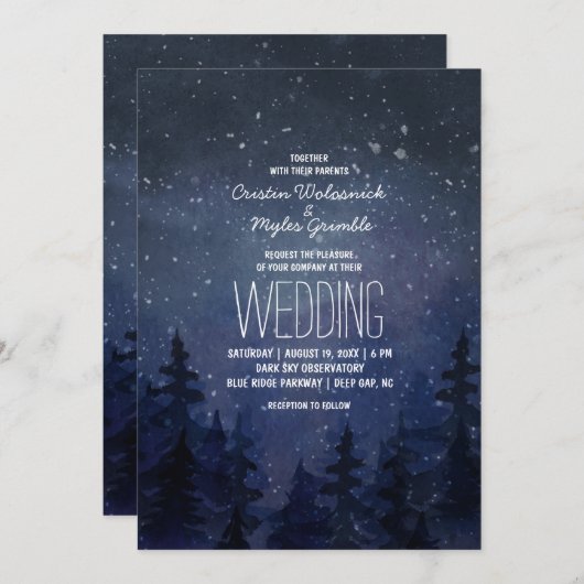 Invitation Mariage de la forêt de ciel de nuit rustique (Devant / Derrière)