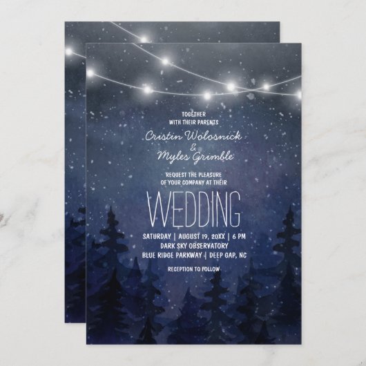 Invitation Mariage de la forêt de ciel de nuit rustique | Lum (Devant / Derrière)