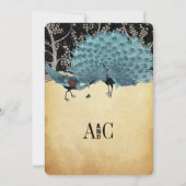 Invitation Mariage de la forêt de Peacock Bleu et Or (Dos)