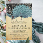 Invitation Mariage de la forêt de Peacock Bleu et Or<br><div class="desc">Vintage Turquoise et bleu marine Peacock Enchanted Forest Romantique Jamais après l'or Art Déco et le Faire-part de mariage noir. Chinoiserie Peacock Rustic Cottage Chic ou Roaring 20s Gatsby Gold et Black avec Mody Blue Peacock Thèmes Mariages.</div>