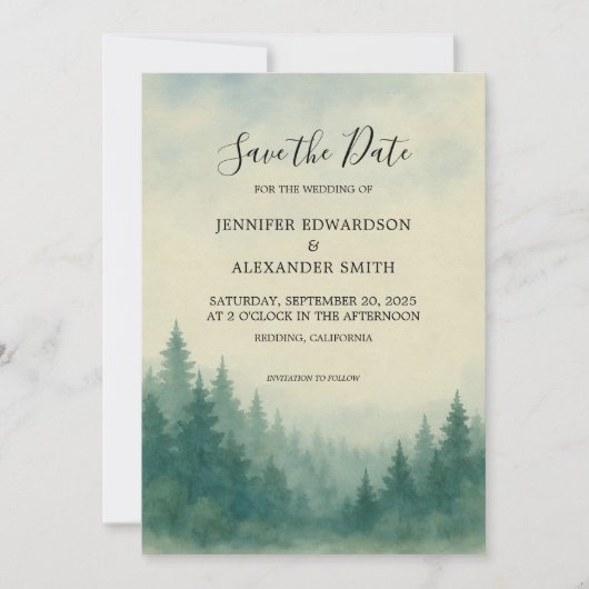 Invitation Mariage de la forêt de pins d'aquarelle Enregistre (Devant)