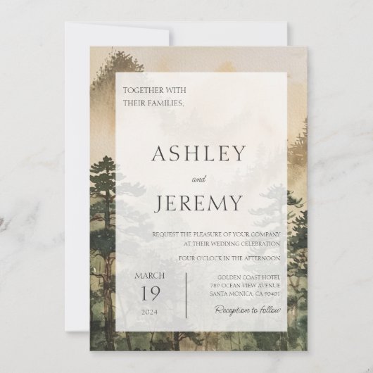 Invitation Mariage de la forêt de pins rustiques (Devant)