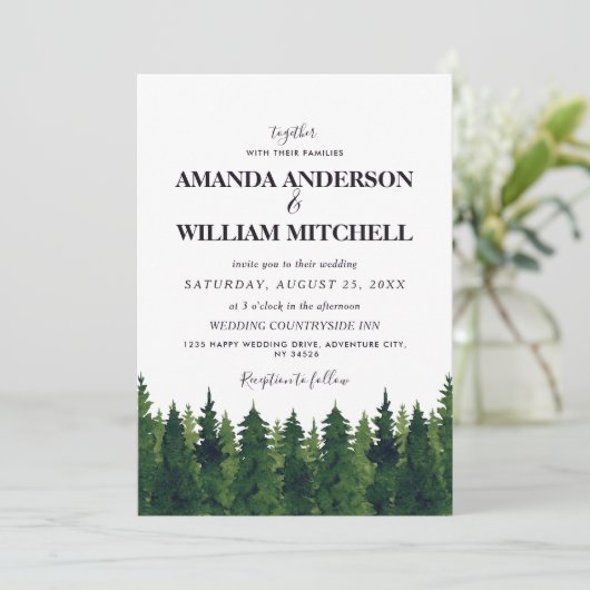 Invitation Mariage de la forêt de pins verts (Debout devant)
