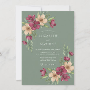 Invitation Mariage de la forêt de style vert sauge mélancoliq