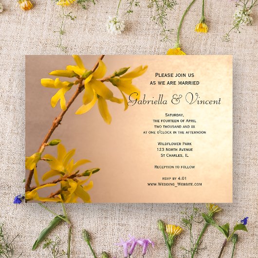 Invitation Mariage de la Forsythie du printemps jaune