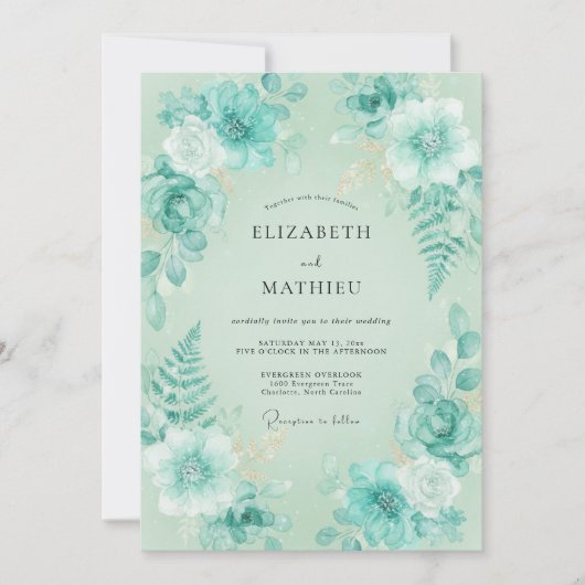 Invitation Mariage de la Fougère Aqua Menthe (Devant)