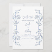 Invitation Mariage de la frontière côté Boho floral bleu (Devant)