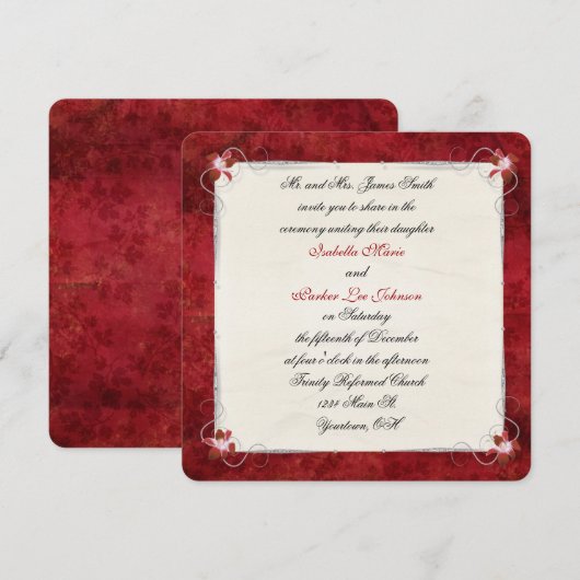 Invitation Mariage de la frontière de la Flore rouge (Devant / Derrière)