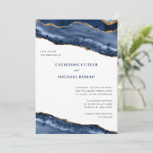 Invitation Mariage de la frontière de l'âge bleu et or (Debout devant)