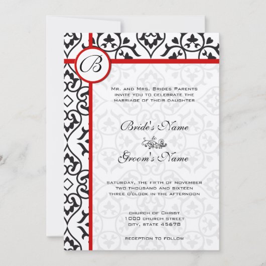 Invitation Mariage de la frontière du côté du coeur noir roug (Devant)