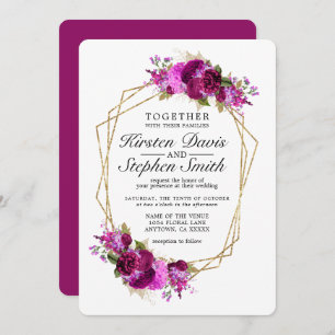Invitation Mariage de la frontière géométrique en or floral d
