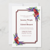 Invitation Mariage de la frontière rouge du Rose de Bourgogne (Devant)