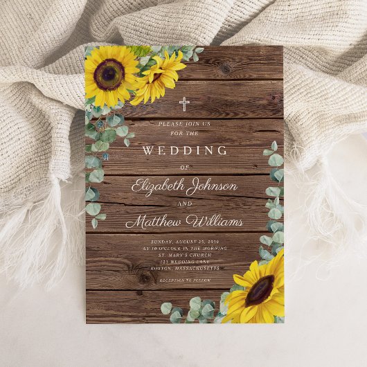 Invitation Mariage de la grange de tournesol rustique religie