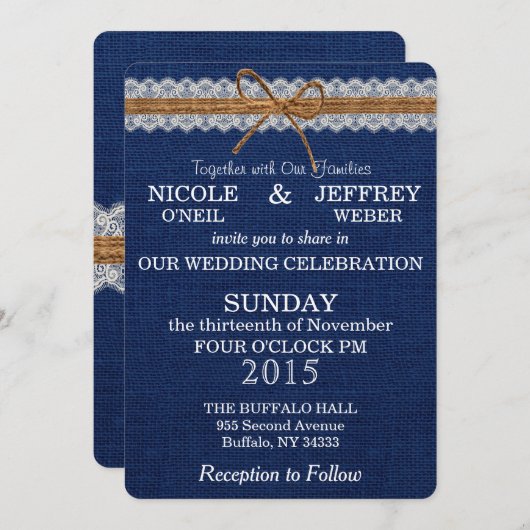 Invitation Mariage de la grange russe Burlap Mariage de autom (Devant / Derrière)