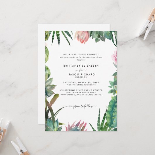 Invitation Mariage de la liste des parents de mariées de Cact (Devant/Arrière en situation)