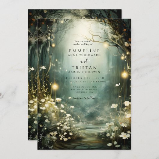 Invitation Mariage de la lueur de forêt enchantée (Devant / Derrière)