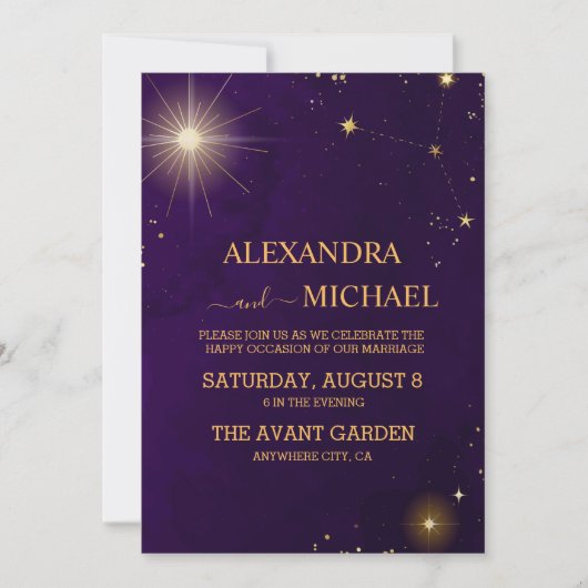 Invitation Mariage de la lune de soleil mauve mystique (Devant)