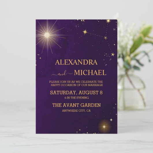 Invitation Mariage de la lune de soleil mauve mystique (Debout devant)