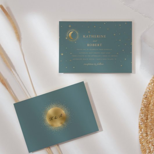 Invitation Mariage de la lune du croissant d'or céleste Paste