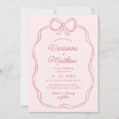 Invitation Mariage de la main moderne tiré rose Bow (Devant)